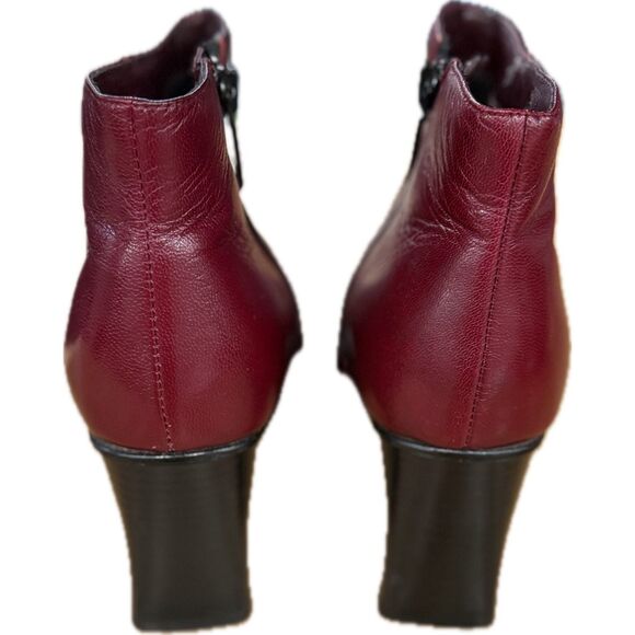 Minozzi Burgundy Leather Ankle Boots with Block Heel | EU 38 | US 7.5-8 - Picture 5 of 8